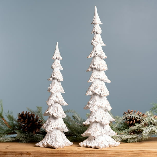 Whitewashed Brown Resin good Snowflake Tree - Set of 2