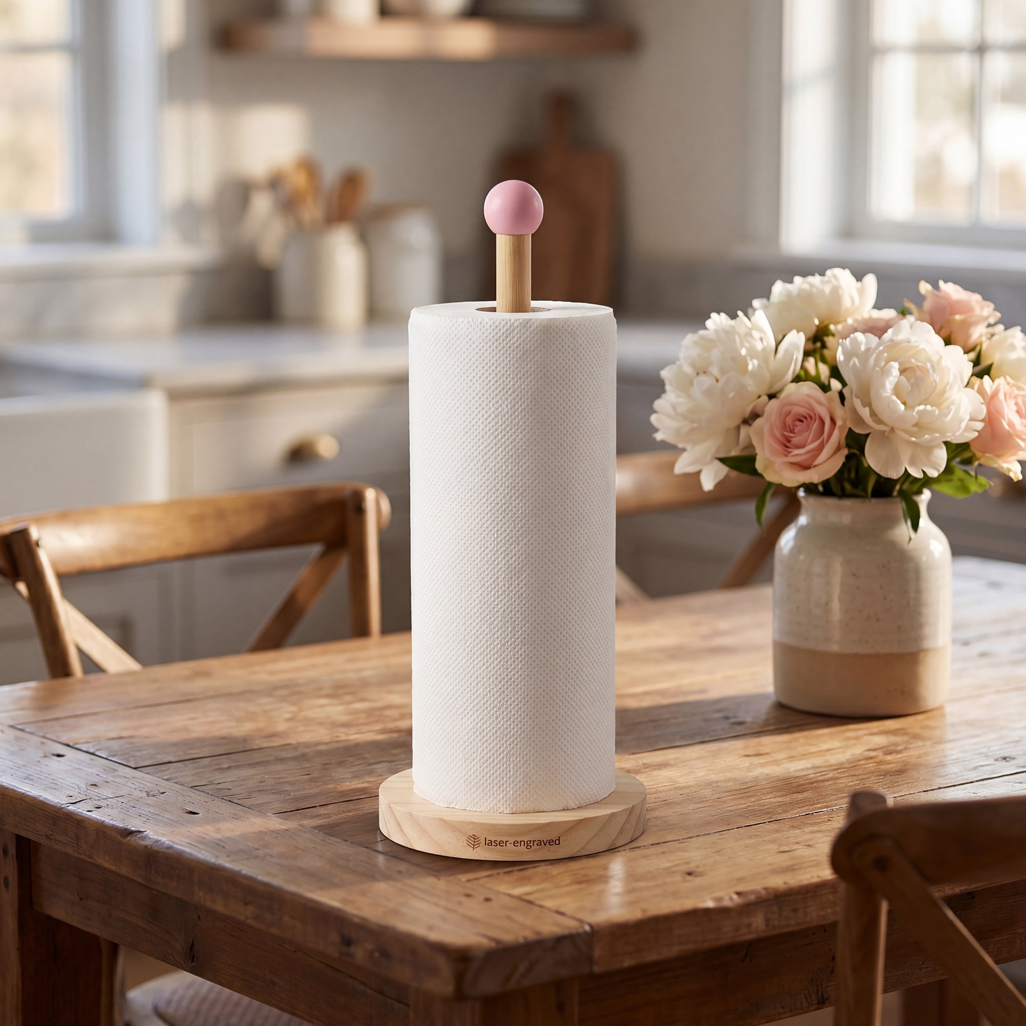 Unique Bargains Paper Towel Holder Wood Kitchen Decor for Bathroom Pink 10.4x3.1inch