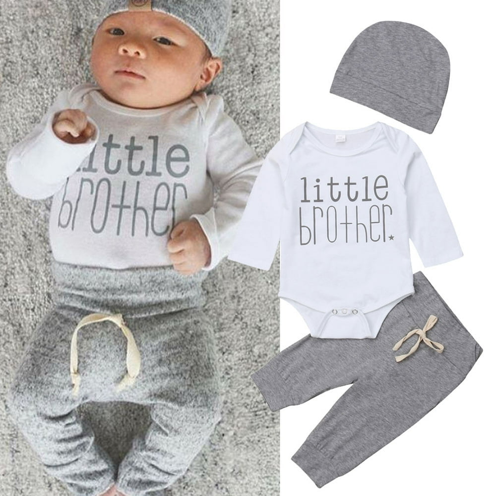 Newborn Infant Baby Boy Little Brother s Romper Pants Trousers Outfit Clothes Gray 12 18 Months