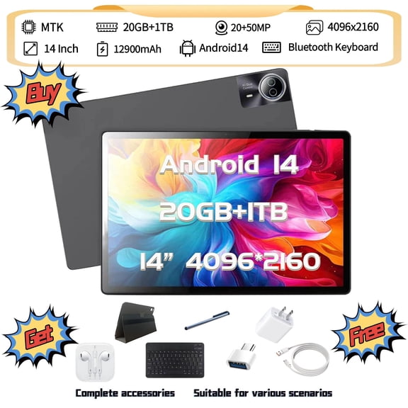Tablet PC 14inch Deca-Core RAM20 GB Storage 1TB Dual Camera(20 50MP) 12900mAh Support Dual SIM 5G WiFi Network GooglePlay with Free accessories