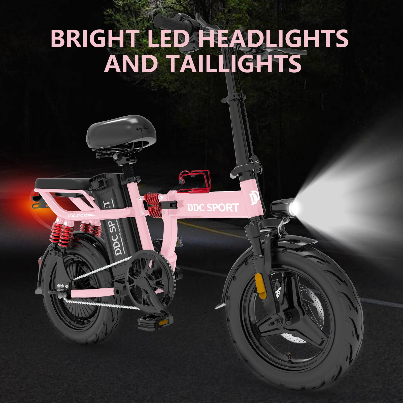 Folding Electric Bike, Electric Bicycle with 48V 14AH Removable Battery, Folding Electric Bike for Adults Teens,14'' Ebike Urban City with 700W Motor, 10 Shock Absorptions UL2849,Pink