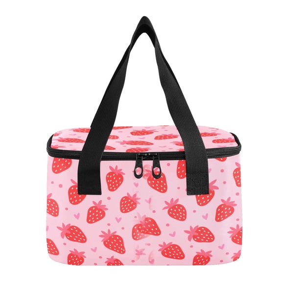 6L Insulated Lunch Bag Square Handheld Cooler Tote Cute Strawberry Pattern Design Reusable Thermal Bag with Polyester & Aluminum Lining for Work Picnic Travel