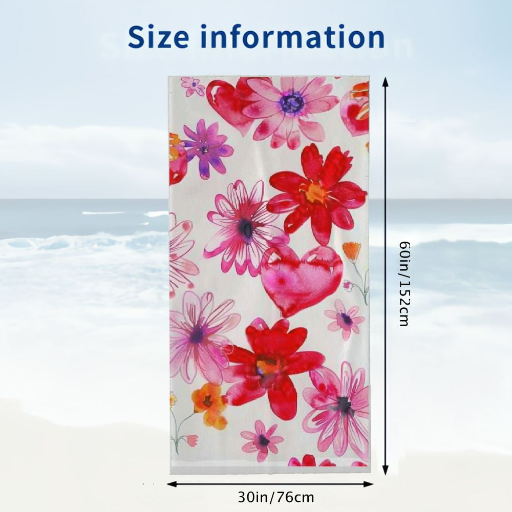 PHYHOO Pink Flowers Beach Towel Oversized Microfiber Sand Free Beach Towel Quick Dry, Lightweight Pool Towels for Adults Travel Towel for Gym Yoga Camp Swim 30x60in
