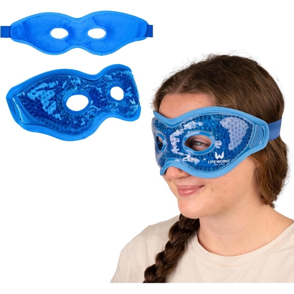 LIFE WORKS Gel Eye Mask with Cutout, Hot or Cold Therapy for Puffy Eyes, Dark Circles, Headaches, and Migraines, Soft Gel Beads and Liquid Filling for Cooling or Warming Comfort
