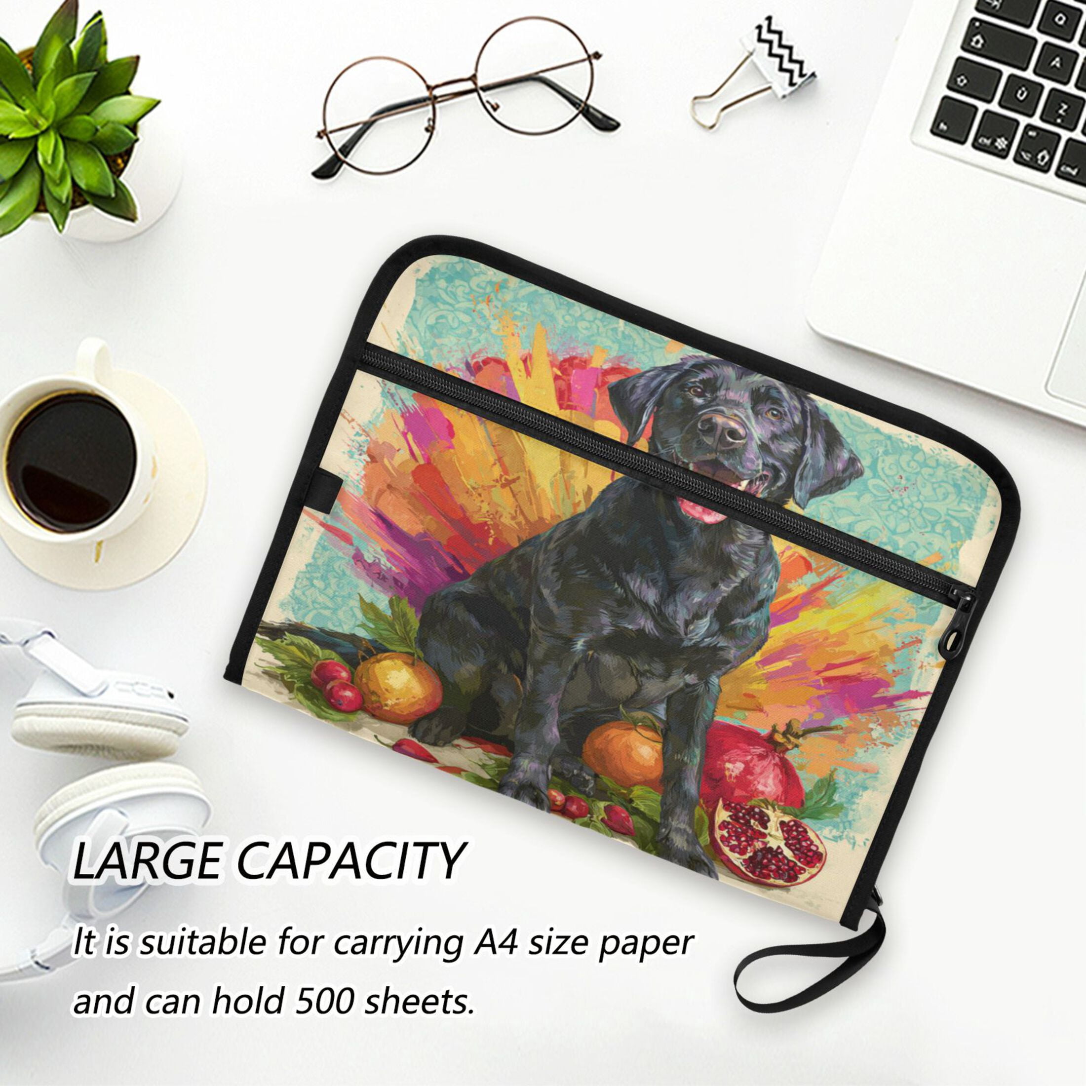 WOBOGO Black Labrador Expanding File Folder Letter Size Accordion Filing Organizer 13 Pocket Separate Organ Pocket
