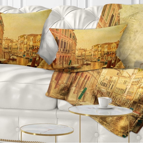 Designart Venetian Canals Vintage View - Landscape Photography Throw Pillow - 12x20