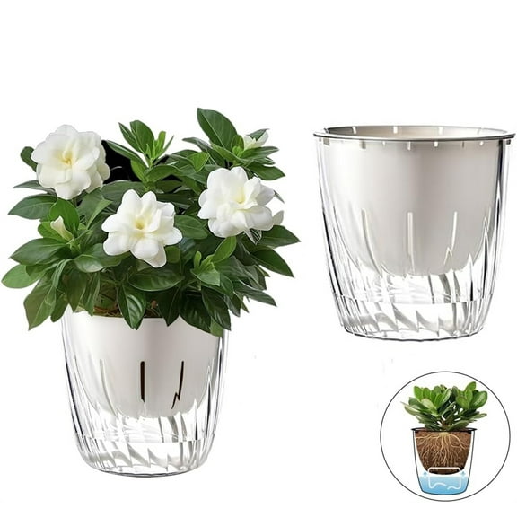 NOGIS Self Watering Pots for Indoor Plants, Set of 2 Modern Self Watering Planters, 4.5 Inch Plant Pots Indoor, Home Kitchen Countertop Decor (Transparent)