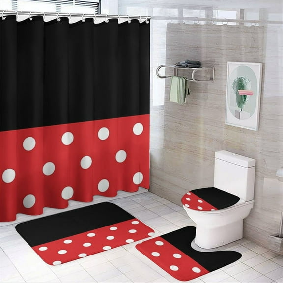 Cartoon Mouse Character Shower Curtain Waterproof Bathroom Curtain Set 4pcs with Hooks Home Decor Bathroom Curtains