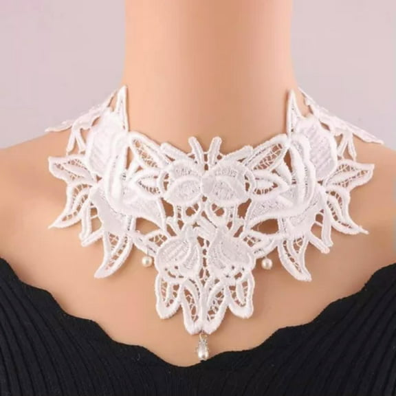 K-KED Gothic Black Lace Choker Necklace Victorian-Inspired Beaded Detail Adjustable-8034