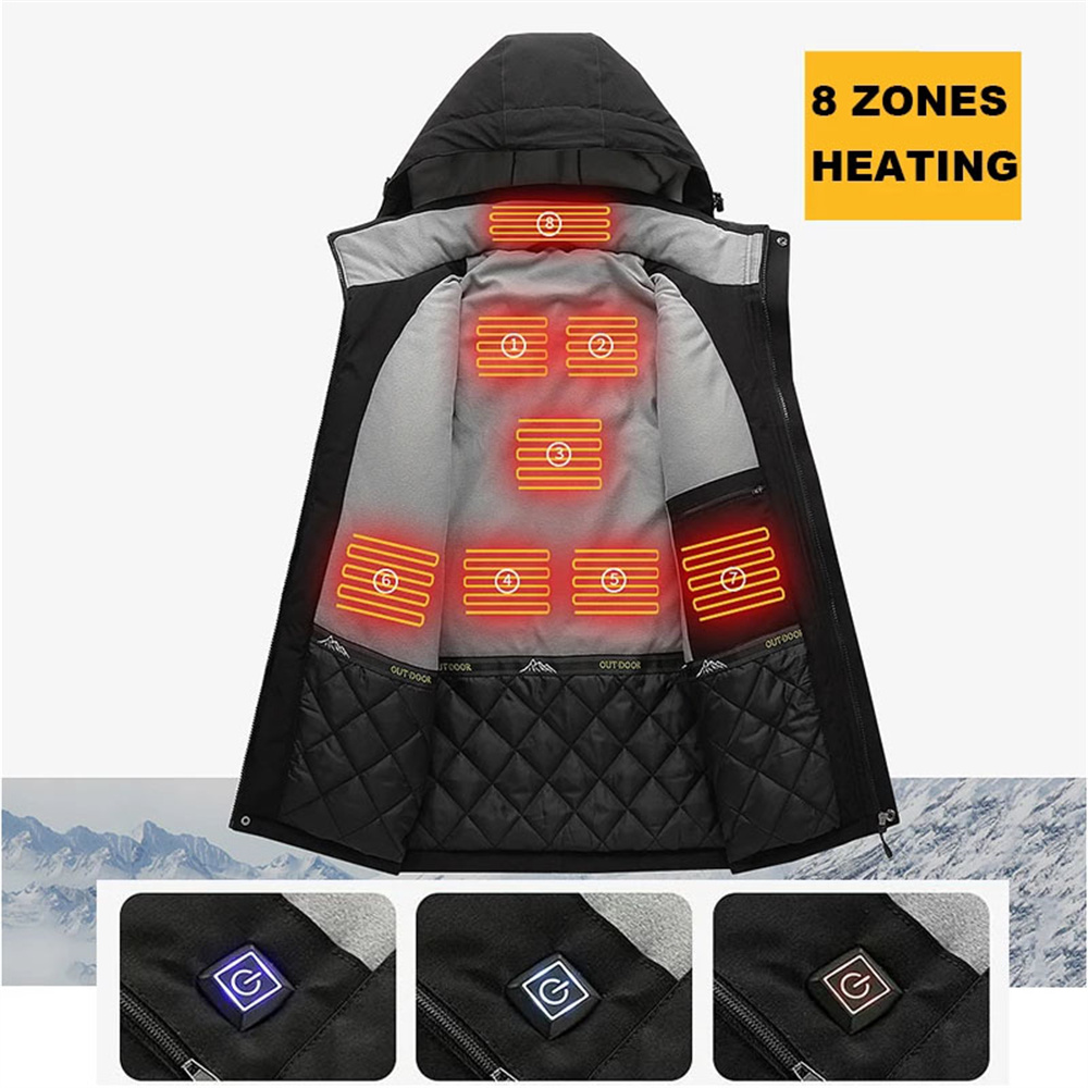 UKAP Mens Electric Heated Jacket with Detachable Hood (Battery Included) Washable Unisex Winter Body Warmer Women Heating Coat Clothing - image 4 of 9