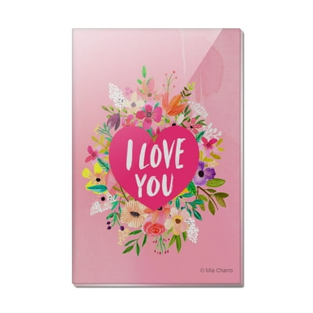 

I Love You Flower Heart Wreath Rectangle Acrylic Fridge Refrigerator Magnet