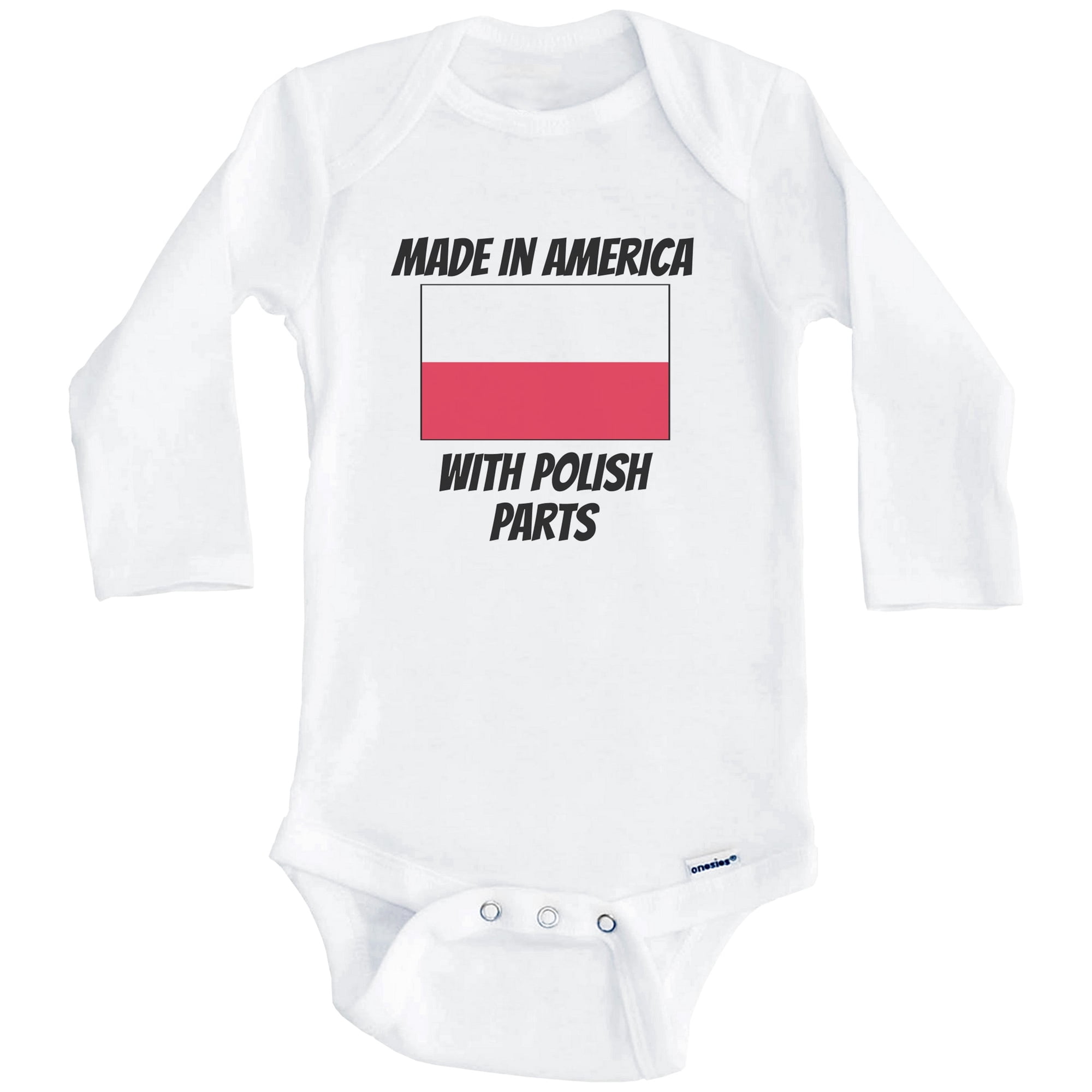 Made In America With Polish Parts Poland Flag Funny One Piece Baby Bodysuit (Long Sleeve), 0-3 Months White