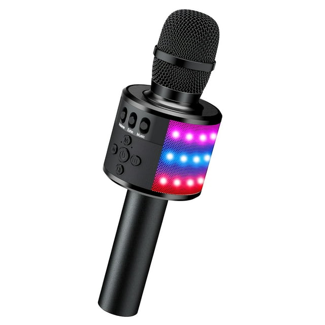 Intexca Bluetooth Karaoke Microphone, 4-in-1 Wireless Mic with LED Lights for Kids & Adults
