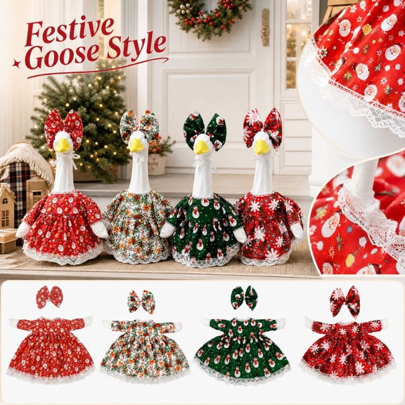 Christmas Decorations Outdoor Porch Goose Outfit with Red Bow Accessories and White Lace Trim for Holiday Yard Display, Festive Outdoor Christmas Decorations for Porch and Garden
