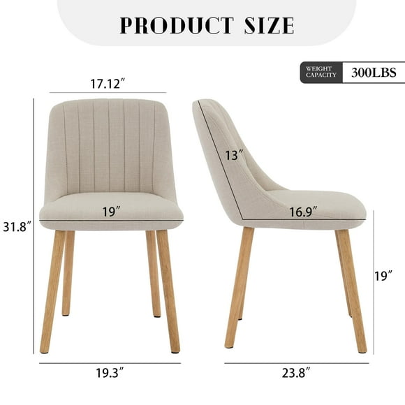 EDTara Modern Linen Upholstered Dining Chairs Set Of 4, High Back Design With Curved Backrest, Thick Removable Cushions and Sturdy Rubberwood Legs