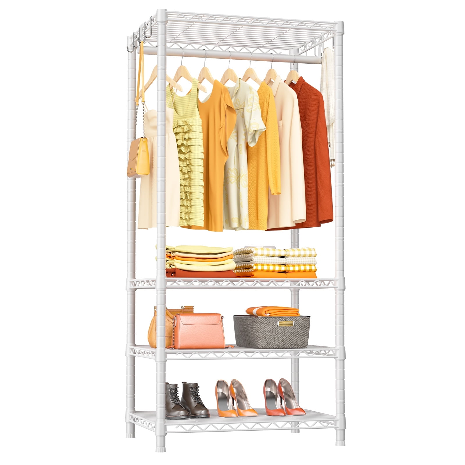 Ulif H4 Mini Clothing Rack,Laundry Room Organizer,4 Tiers Freestanding Clothes Rack for Small Space, Metal Clothes Wardrobe System for Bedroom, Load 502 lbs, White