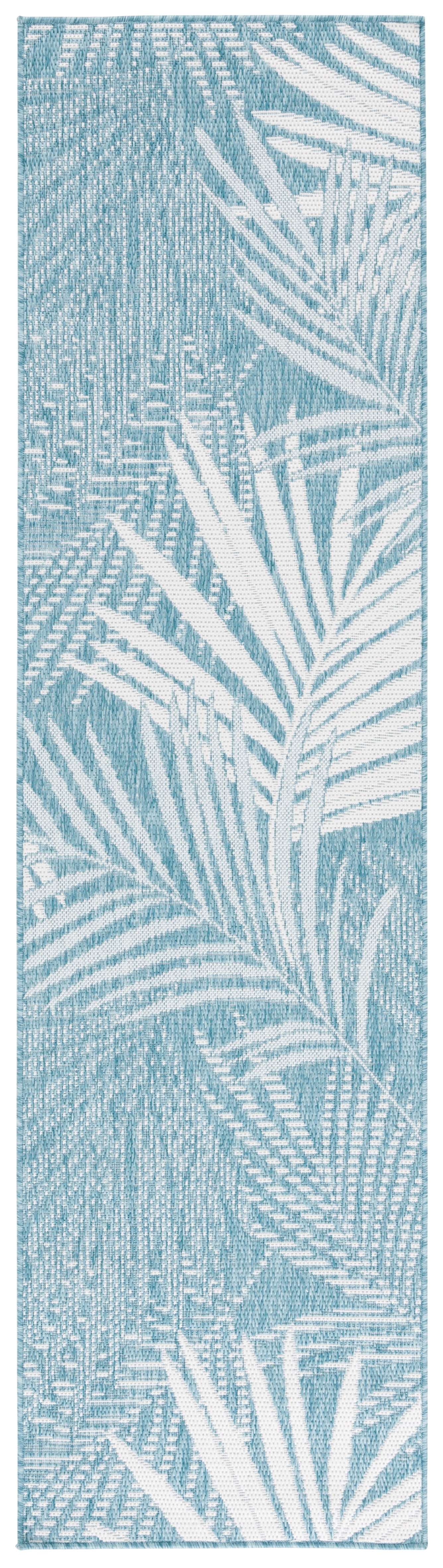 SAFAVIEH Beach House Declan Botanical Indoor/Outdoor Runner Rug, Aqua/Ivory, 2'2" x 6'