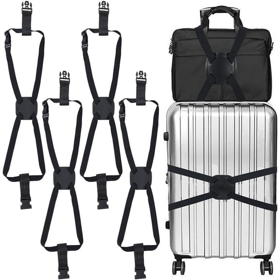 Adjustable Luggage Straps Black Elastic Suitcase Straps Luggage Security Straps with Release Buckle Closure Travel Packing Belt for Luggage Suitcase Bag Travel Accessories Black 4pcs