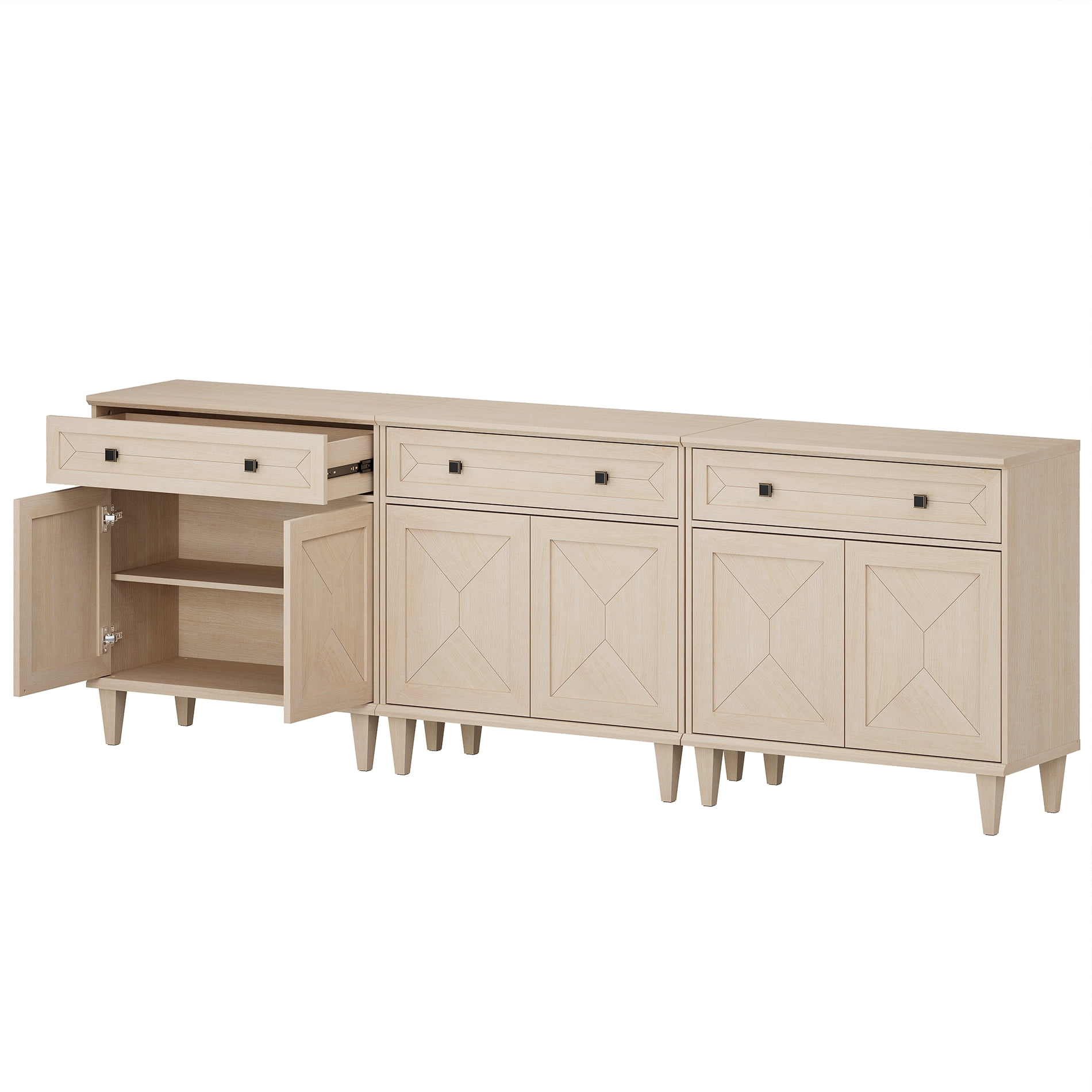 WAMPAT 3-in-1 Handmade Patchwork Buffet Cabinets,Beige