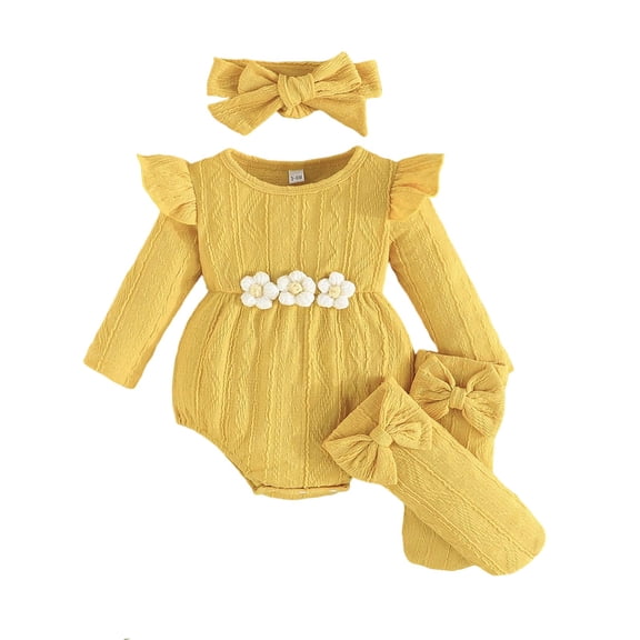QUOTAY Adorable Girls Ribbed Knit Bodysuit with Cute Flutter Sleeves and Triangle Style Summer Outfit for Baby Toddler Yellow,12-18 Months