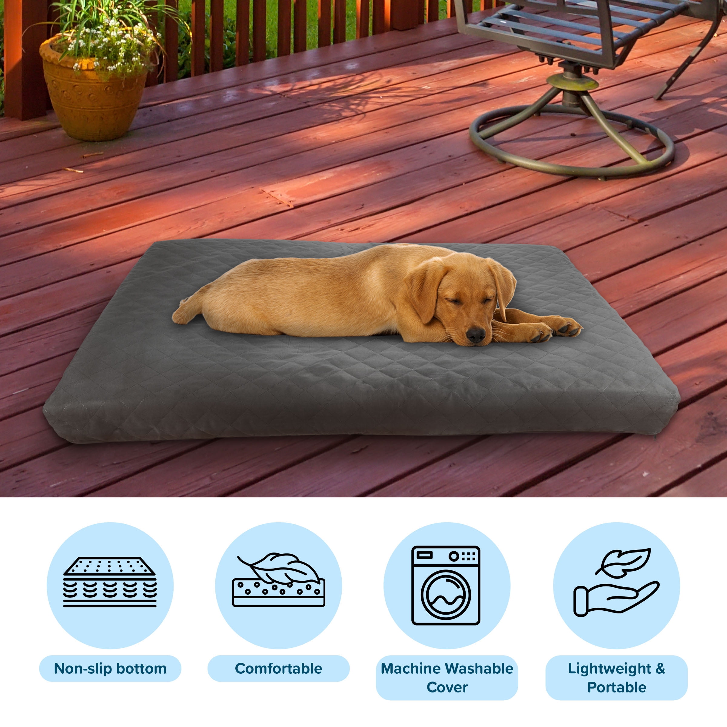 PETMAKER 36in Water-Resistant Dog Bed with Removable Washable Cover (Gray)
