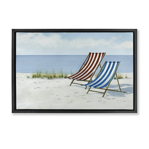 Stupell Industries Serene Beach Chairs Landscape Painting Black Floater Framed Canvas Art Print Wall Art, 25 x 17