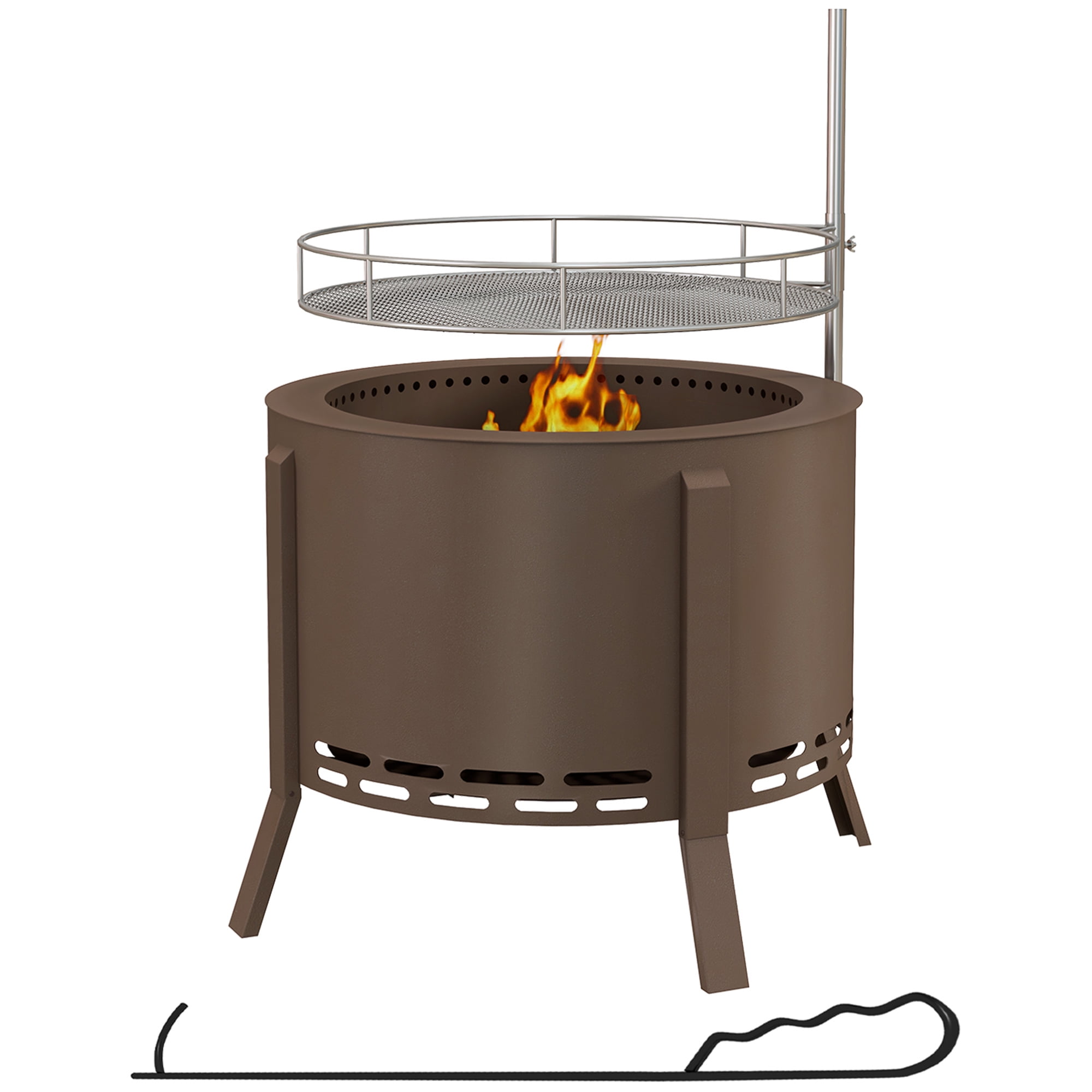Aimee Lii 19" Portable Wood Burning Firepit with Cooking Grate and Poker, 2-in-1 Smokeless Fire Pit, BBQ Grill, Low Smoke Camping Bonfire Stove for Backyard Patio Picnic, Steel, Bronze