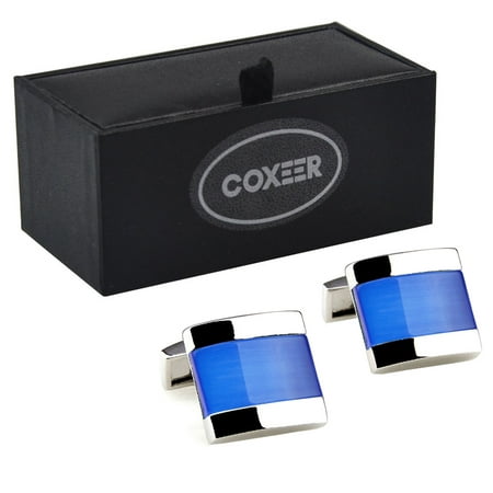 Cufflink Boxes Mens Cufflinks, Coxeer 1 Pair Metal cufflinks Square Beautiful Stone Cuff Link with Gift Boxed ()