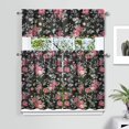 thumbnail image 2 of Pioneer Kitchen Curtains and Valance Set 36 Inch Tier Pink Rose Black Vector Image 3 Pieces Set Dining Room Small Curtain Drapes Cafe Curtains Valance for Home Decor Rod Pocket, 2 of 6