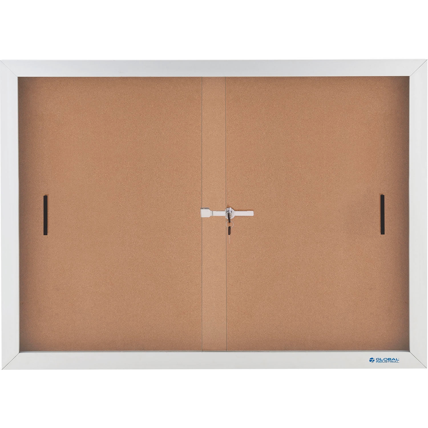 Global Industrial 695873 Enclosed Cork Bulletin Board with Sliding Doors - 72 x 48 in.