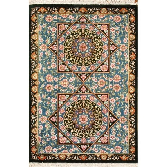 Pasargad Home Qum 22" x 32" Hand-Knotted Silk Area Rug in Multi-Color