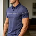thumbnail image 7 of Men’s Short Sleeve Quick Dry Moisture Wicking Golf Polo Shirt with Pocket Bussiness Casual Striped Tee Tops for Middle-aged Size 3XL Navy, 7 of 7