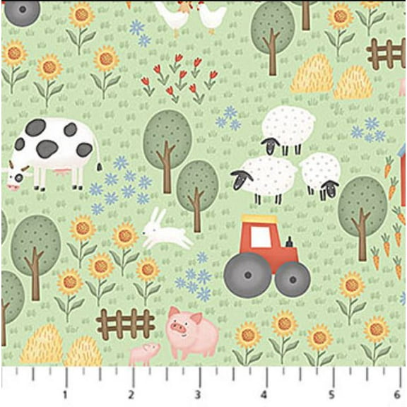 Cotton Quack Quack Moo Farm Scene Sheep Pigs Tractors Plants Northcott Cotton Fabric Print by the Yard (27816-72)