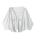 thumbnail image 4 of GEWSEY Women's Lace Embroidery Cardigan Boho Cropped Batwing Sleeve Open Front Oversized Bolero Shrugs (White, One Size), 4 of 4