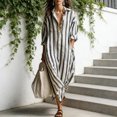 thumbnail image 4 of Quixlent Loose Shirt Dress for Women Casual Long Sleeve V Neck Striped Long Dress Travel Vacation Maxi Dress with Pockets, 4 of 8