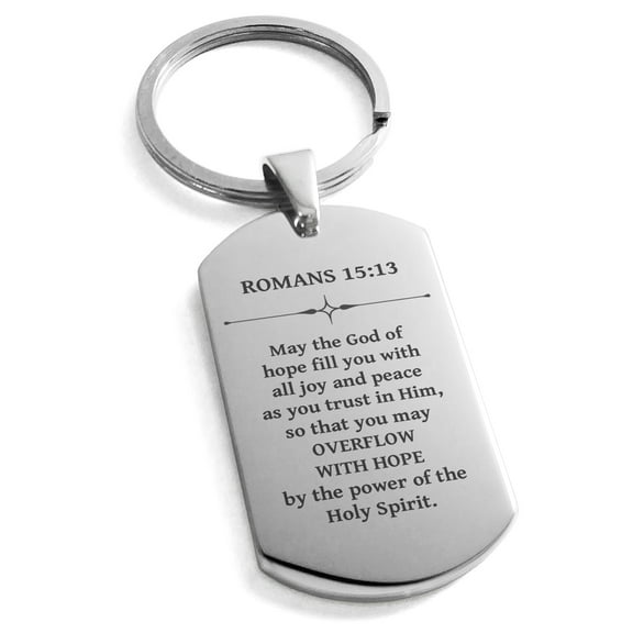 Tioneer Stainless Steel Hope Romans 15:13 Dog Tag Keychain Keyring