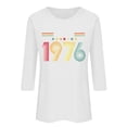 thumbnail image 4 of 3/4 Length Sleeve Tees For Women 1976 Graphic Print Crew Neck Pullover Tops Casual Trendy Vintage T Shirts (XL, White), 4 of 4