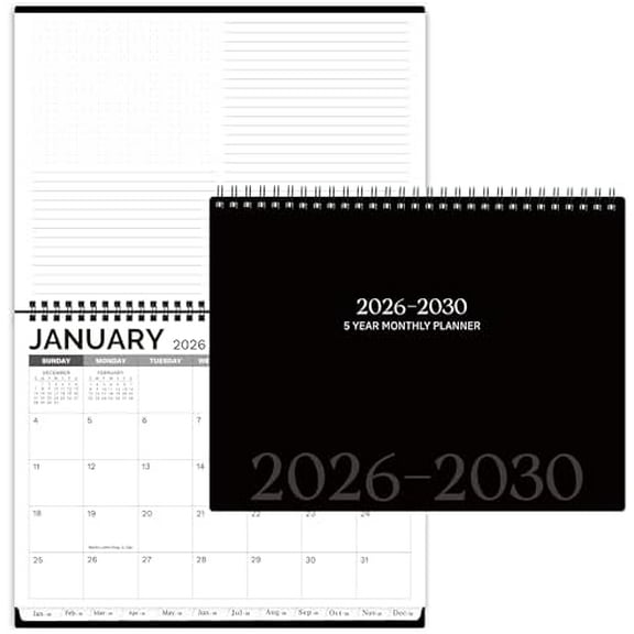 2026-2030 Monthly Planner - 5 Year Planner/Calendar, 9" x 11", 5 Year Calendar 2026-2030 Monthly Planners with Tabs, Jan. 2026 - Dec. 2030, Twin-Wire Binding, Double-Side Pocket - Waterproof Cover