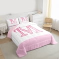 thumbnail image 3 of jejeloiu Pink Bows Full Size Comforter Sets,Letter M Print Bedding Sets For Bowtie Girls Reversible 3-Piece, 3 of 8