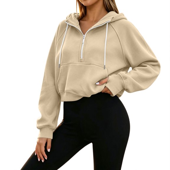 cocolona Womens Cropped Workout Hoodies Casual Long Sleeve Pullover Hooded Fall Sweatshirts Tops