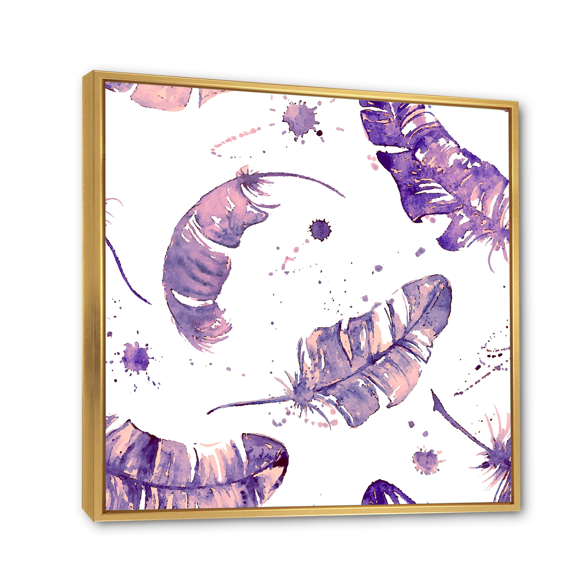 Designart 'Ethnic Purple Feathers Composition' Bohemian & Eclectic Framed Canvas Wall Art Print