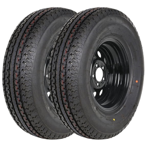 WEIZE ST205/75R15 Radial Trailer Tires 8 Ply and 15" Black Rim 5 on 4-1/2" Trailer Tire On Rim ST 205/75/15 205/75R15 ST205 75r15 LR D Set Of 2