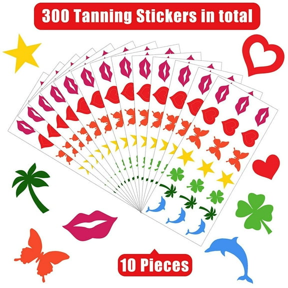 240 Pieces Tanning Sunbathing Stickers Perforated Body Stickers for Tanning Self Adhesive Tanning Bed Sticker Tanning Heart Lips Stickers Tanning Butterfly Dolphin Stickers, 7 Assorted Styles
