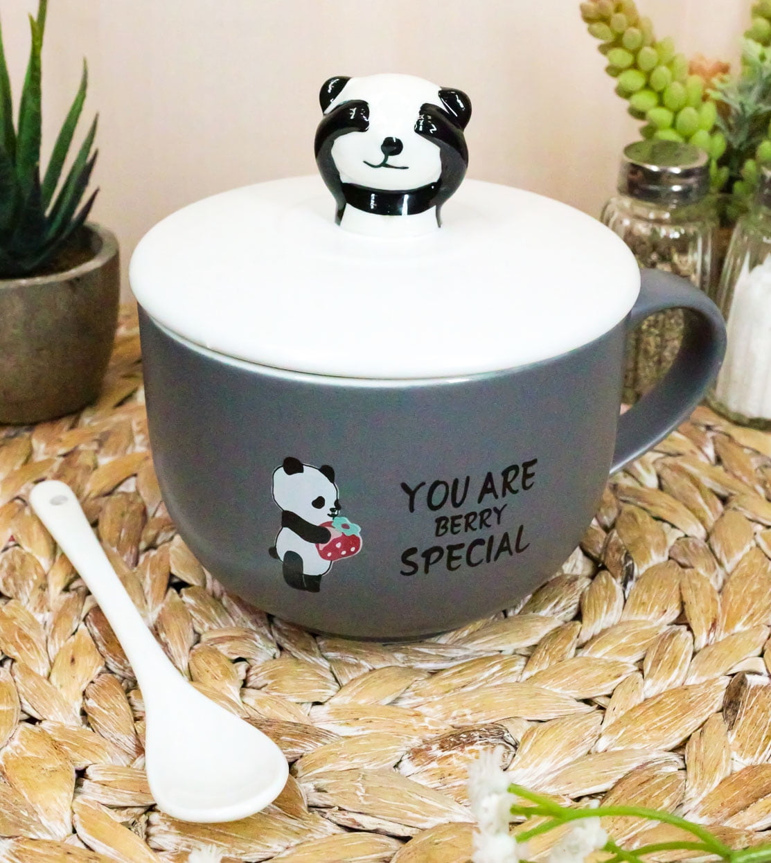 Buy Panda Mug with 3D Hand-painted Lid And Spoon - Multicolor