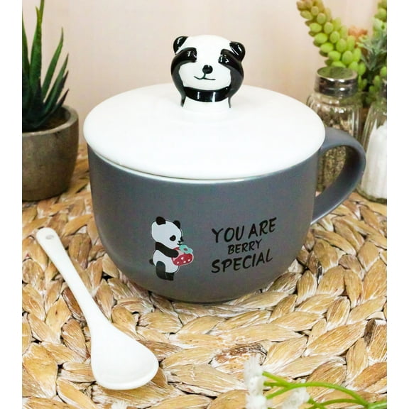 You're Special Peekaboo Panda Bear Gray Ceramic Coffee Mug W/ Spoon And Lid Set