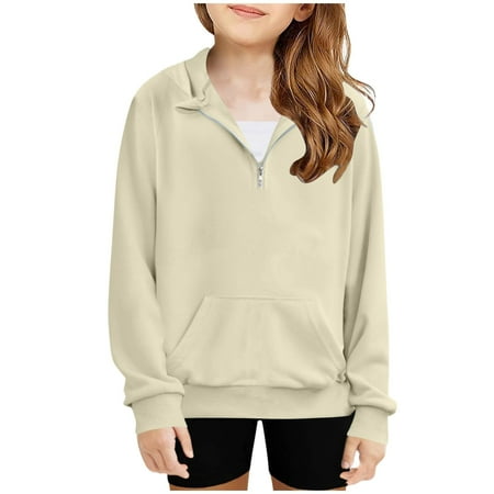 

Kdnteot Girls Clothes Long Sleeve Half Zipper Sweatshirts Stand Collar Pullover Tops Sport Sweatshirt