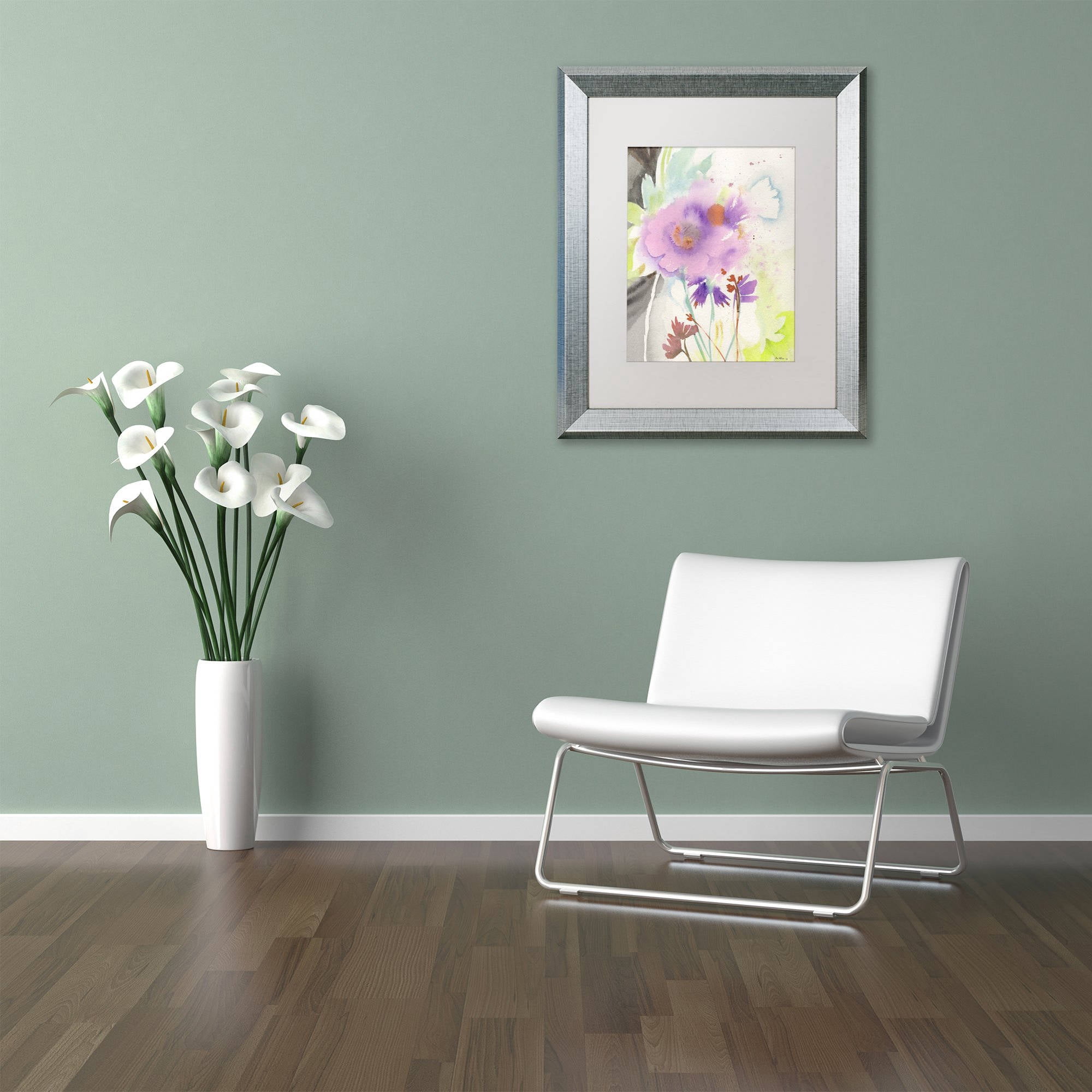 Trademark Fine Art "Mauve Garden Shadows" Canvas Art by Sheila Golden, White Matte, Silver Frame
