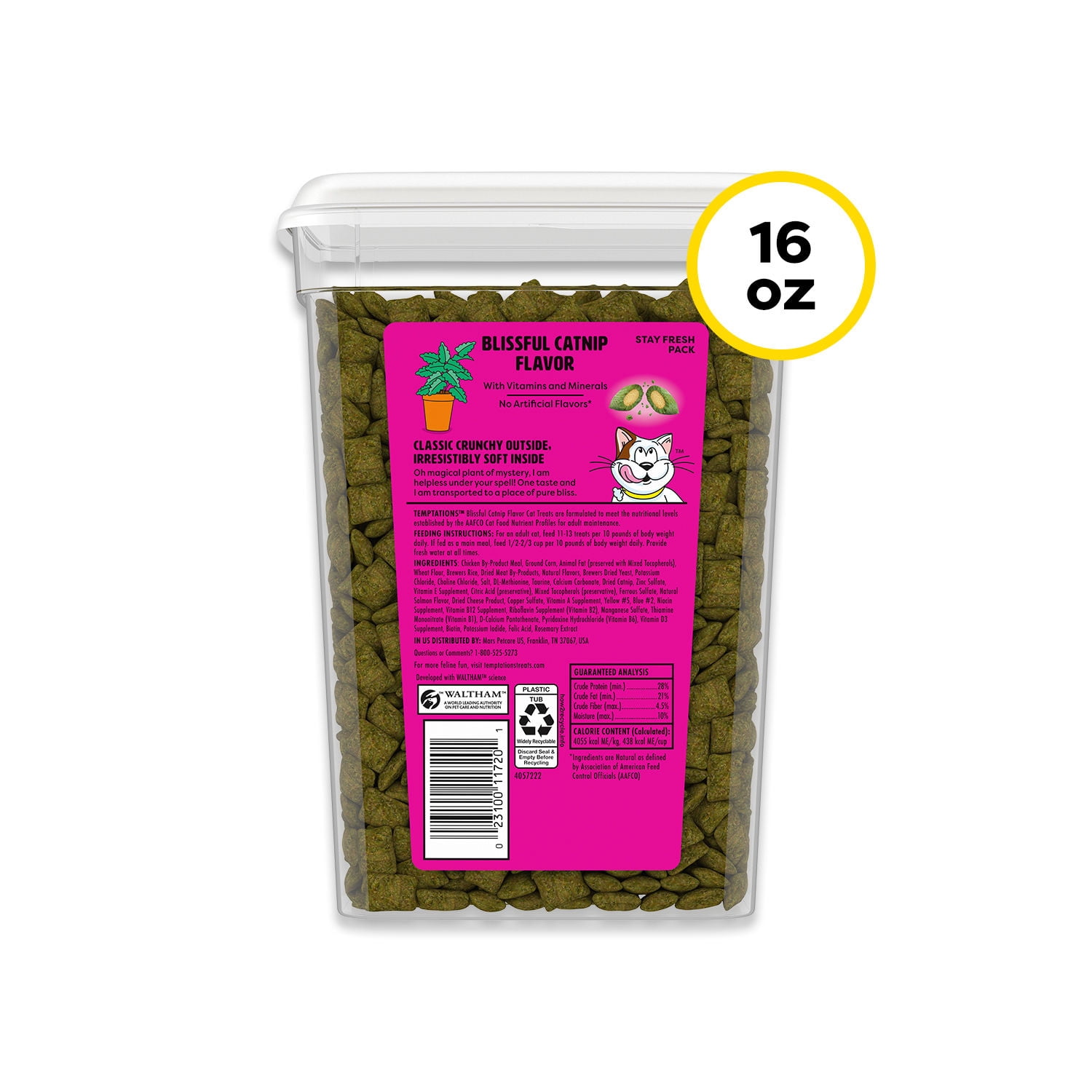 Temptations Classic Blissful Catnip Flavor Crunchy And Soft Treats For Cats, 16 Oz Tub