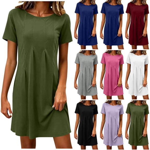 Kojanyu Women's Casual Sundress Short Sleeve Crew Neck T Shirt Dress 2026 Stretchy Summer Loose Dresses