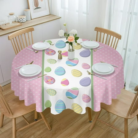 

Round Tablecloth Easter Egg Polka Dot Pink Table Cloth Waterproof Wedding Holiday Coffee Table Decor Table Cover